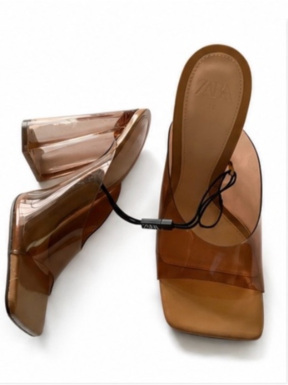 Zara Women's Vinyl  Tan Heeled Sandals New size 36 (6/6.5) - Picture 2 of 6